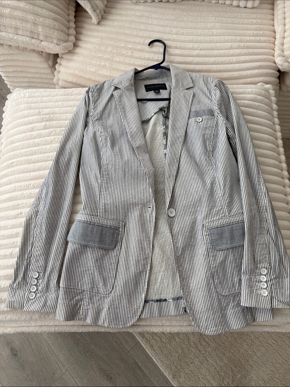 Banana Republic Gray and White Pinstripe Blazer